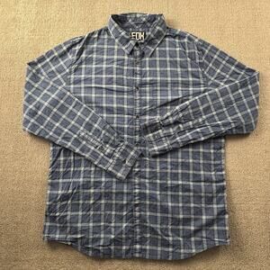 Fox Racing Shirt Adult Size Extra Large Blue Check Button Up Long Sleeve Slim